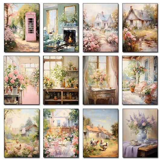 Spring Vintage Country Cottage Still Life Flower Kitchen Warm Color Artwork Poster Canvas Paintings Wall Art Pictures Home Decor - Smoothy Home