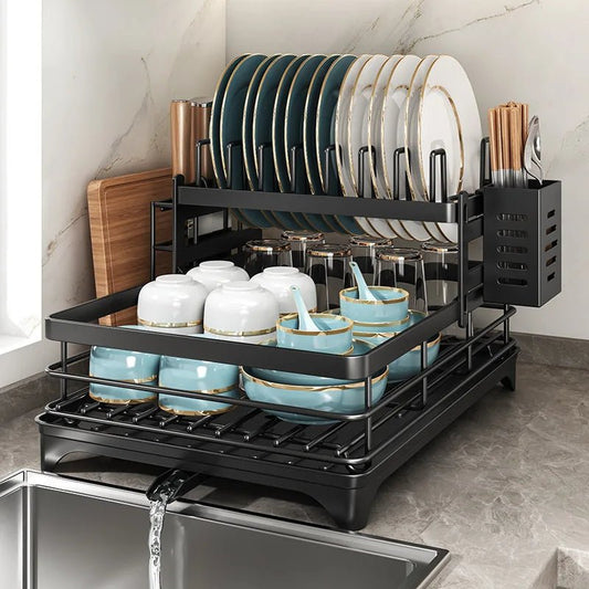 Stainless Steel Dish Drying Rack Adjustable Kitchen Plates Organizer with Drainboard Over Sink Plate Drainer Storage Organizer - Smoothy Home