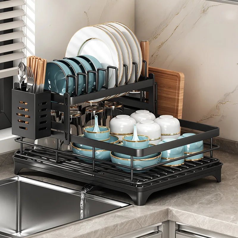 Stainless Steel Dish Drying Rack Adjustable Kitchen Plates Organizer with Drainboard Over Sink Plate Drainer Storage Organizer - Smoothy Home