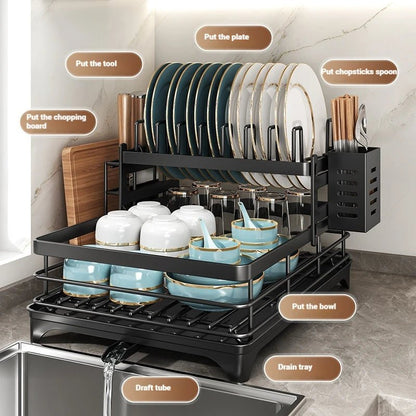 Stainless Steel Dish Drying Rack Adjustable Kitchen Plates Organizer with Drainboard Over Sink Plate Drainer Storage Organizer - Smoothy Home