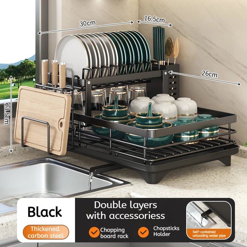 Stainless Steel Dish Drying Rack Adjustable Kitchen Plates Organizer with Drainboard Over Sink Plate Drainer Storage Organizer - Smoothy Home