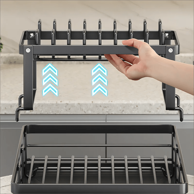 Stainless Steel Dish Drying Rack Adjustable Kitchen Plates Organizer with Drainboard Over Sink Plate Drainer Storage Organizer - Smoothy Home