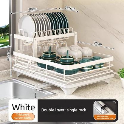 Stainless Steel Dish Drying Rack Adjustable Kitchen Plates Organizer with Drainboard Over Sink Plate Drainer Storage Organizer - Smoothy Home