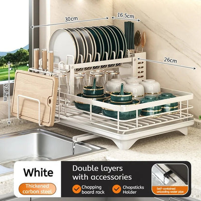 Stainless Steel Dish Drying Rack Adjustable Kitchen Plates Organizer with Drainboard Over Sink Plate Drainer Storage Organizer - Smoothy Home