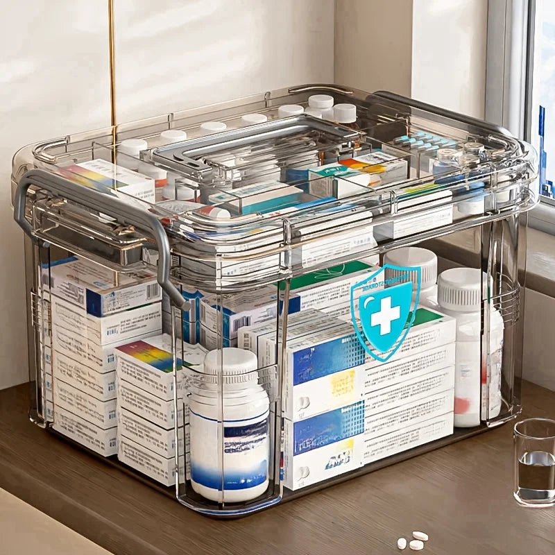 storage box Home plastic first aid box with handle Transparent home emergency tool kit Drug storage box - Smoothy Home