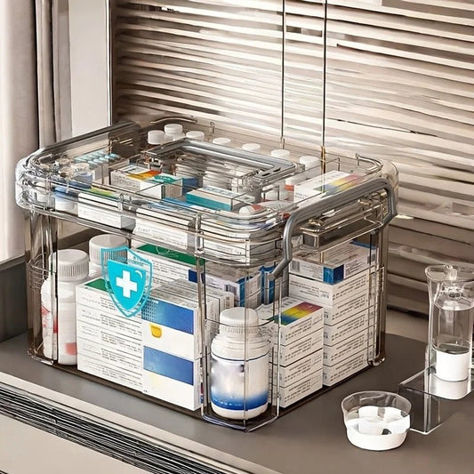 storage box Home plastic first aid box with handle Transparent home emergency tool kit Drug storage box - Smoothy Home