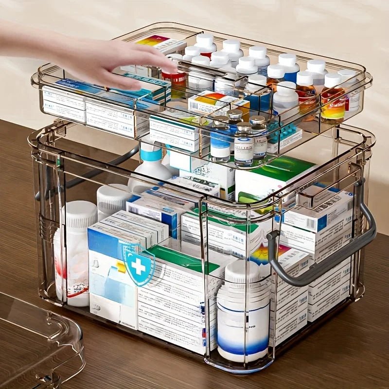 storage box Home plastic first aid box with handle Transparent home emergency tool kit Drug storage box - Smoothy Home