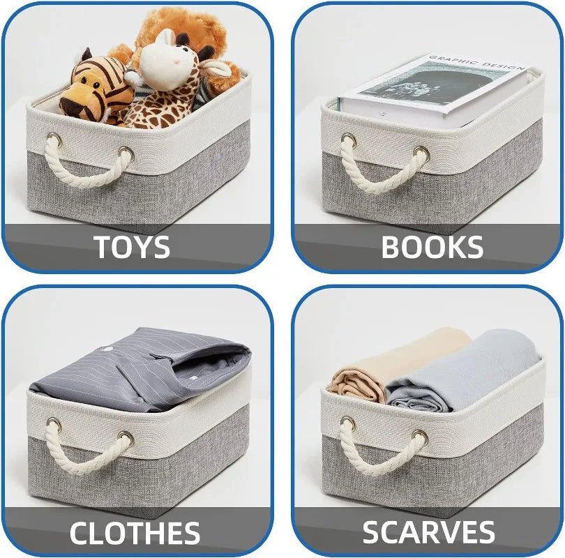 Storage Box with Handles Foldable Wardrobe Baskets for Storage Canvas Linen Storage Baskets for Clothes Toys Towels Office - Smoothy Home
