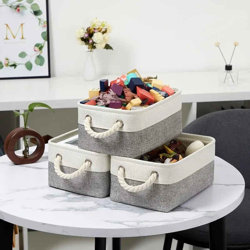 Storage Box with Handles Foldable Wardrobe Baskets for Storage Canvas Linen Storage Baskets for Clothes Toys Towels Office - Smoothy Home