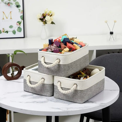 Storage Box with Handles Foldable Wardrobe Baskets for Storage Canvas Linen Storage Baskets for Clothes Toys Towels Office - Smoothy Home
