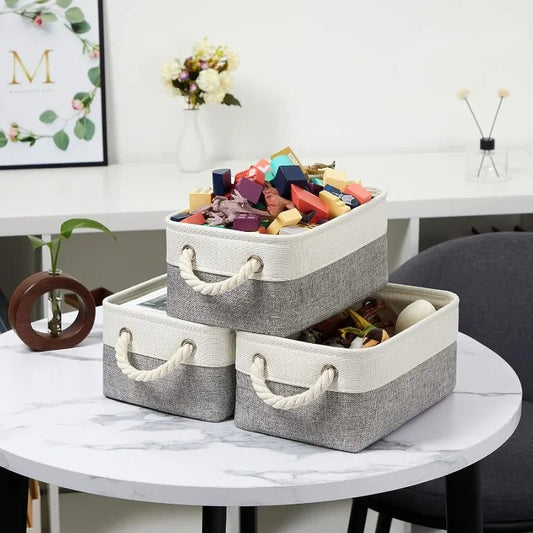 Storage Box with Handles Foldable Wardrobe Baskets for Storage Canvas Linen Storage Baskets for Clothes Toys Towels Office - Smoothy Home