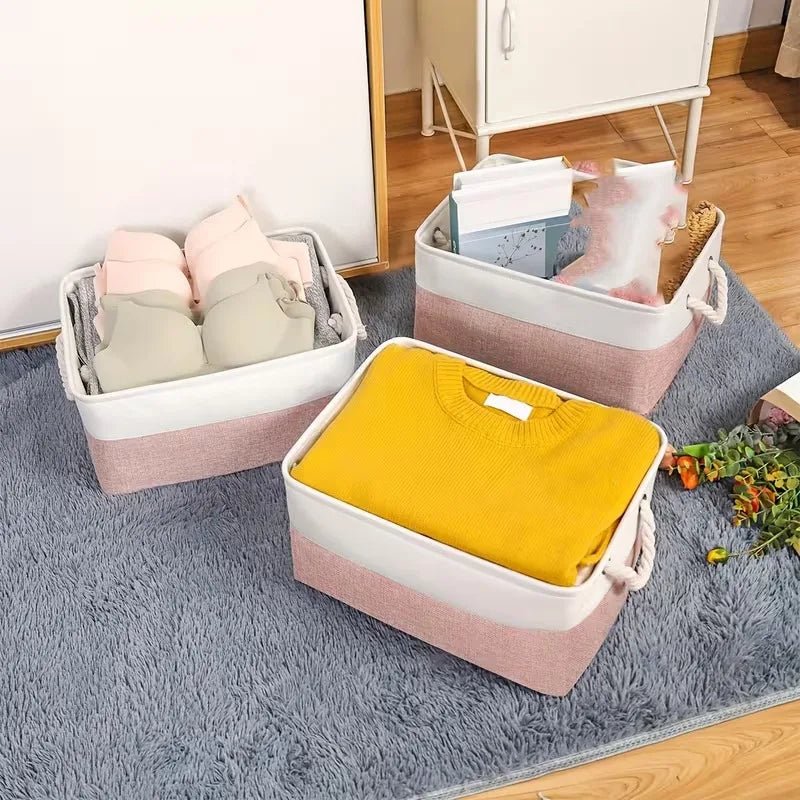 Storage Box with Handles Foldable Wardrobe Baskets for Storage Canvas Linen Storage Baskets for Clothes Toys Towels Office - Smoothy Home