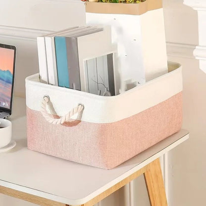 Storage Box with Handles Foldable Wardrobe Baskets for Storage Canvas Linen Storage Baskets for Clothes Toys Towels Office - Smoothy Home