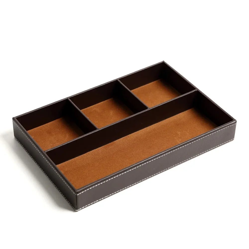Storage Tray With 5 Compartments Durable Faux Leather Nightstand Organizer Tabletop Tray For Keys Pocket Glasses Stationery - Smoothy Home