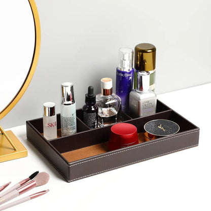 Storage Tray With 5 Compartments Durable Faux Leather Nightstand Organizer Tabletop Tray For Keys Pocket Glasses Stationery - Smoothy Home