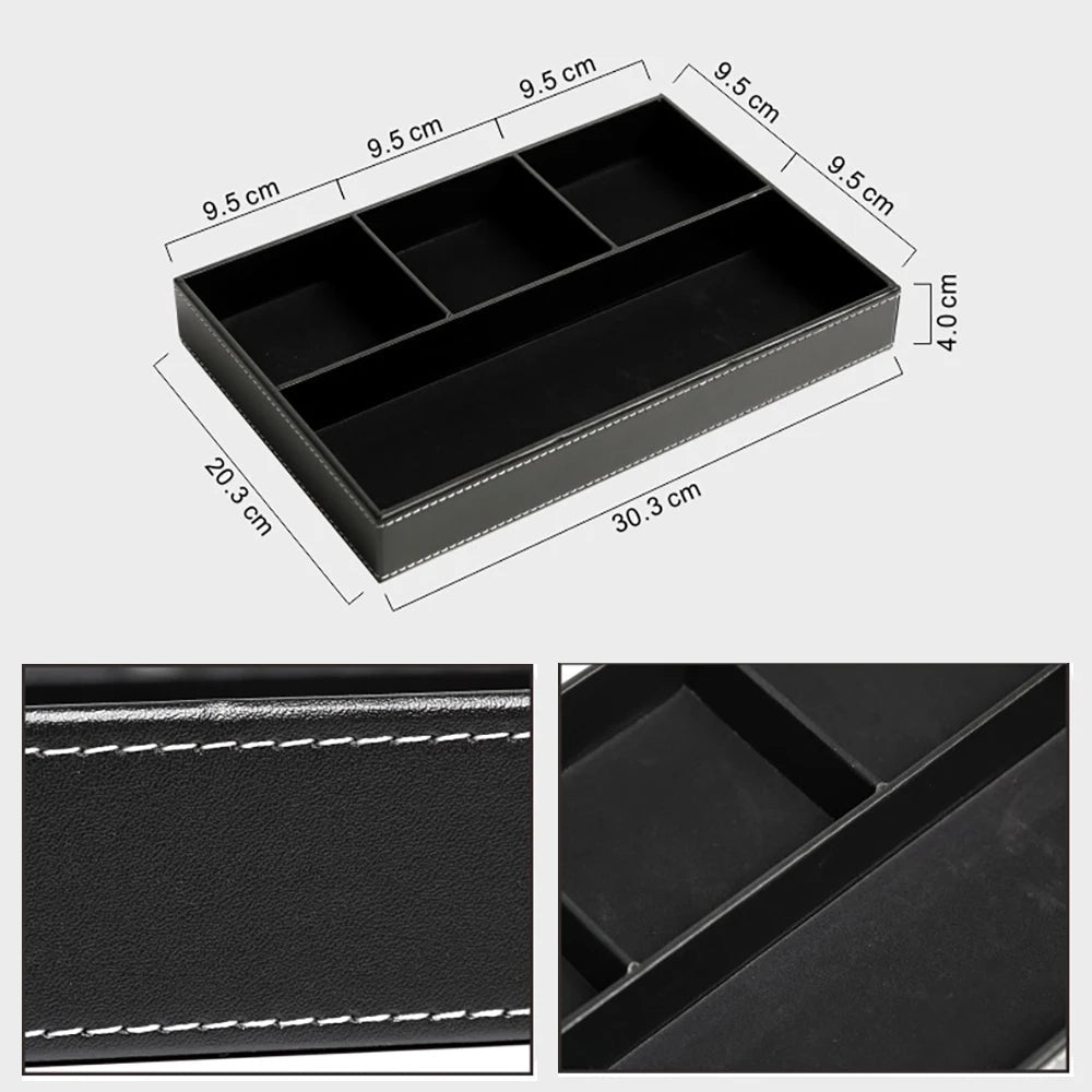 Storage Tray With 5 Compartments Durable Faux Leather Nightstand Organizer Tabletop Tray For Keys Pocket Glasses Stationery - Smoothy Home