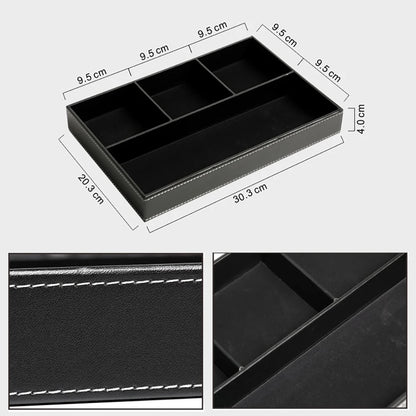 Storage Tray With 5 Compartments Durable Faux Leather Nightstand Organizer Tabletop Tray For Keys Pocket Glasses Stationery - Smoothy Home