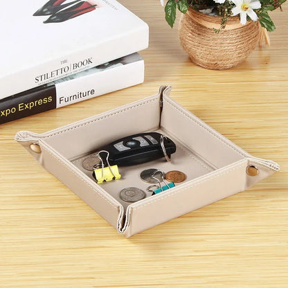 Storage Tray With 5 Compartments Durable Faux Leather Nightstand Organizer Tabletop Tray For Keys Pocket Glasses Stationery - Smoothy Home