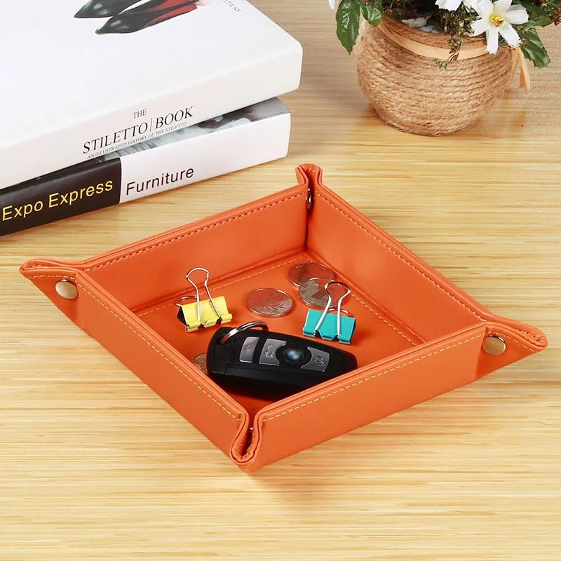 Storage Tray With 5 Compartments Durable Faux Leather Nightstand Organizer Tabletop Tray For Keys Pocket Glasses Stationery - Smoothy Home