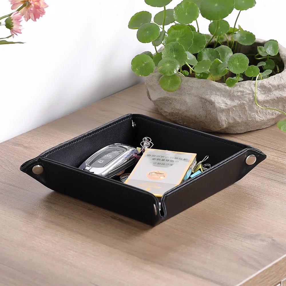 Storage Tray With 5 Compartments Durable Faux Leather Nightstand Organizer Tabletop Tray For Keys Pocket Glasses Stationery - Smoothy Home