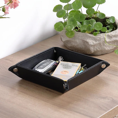 Storage Tray With 5 Compartments Durable Faux Leather Nightstand Organizer Tabletop Tray For Keys Pocket Glasses Stationery - Smoothy Home