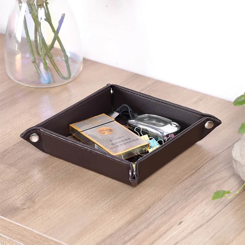 Storage Tray With 5 Compartments Durable Faux Leather Nightstand Organizer Tabletop Tray For Keys Pocket Glasses Stationery - Smoothy Home
