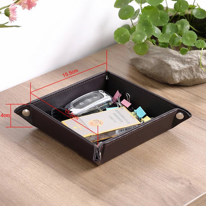 Storage Tray With 5 Compartments Durable Faux Leather Nightstand Organizer Tabletop Tray For Keys Pocket Glasses Stationery - Smoothy Home