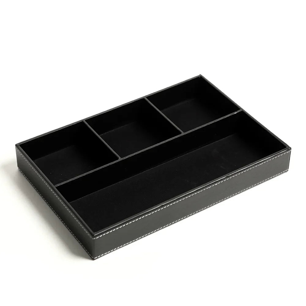 Storage Tray With 5 Compartments Durable Faux Leather Nightstand Organizer Tabletop Tray For Keys Pocket Glasses Stationery - Smoothy Home