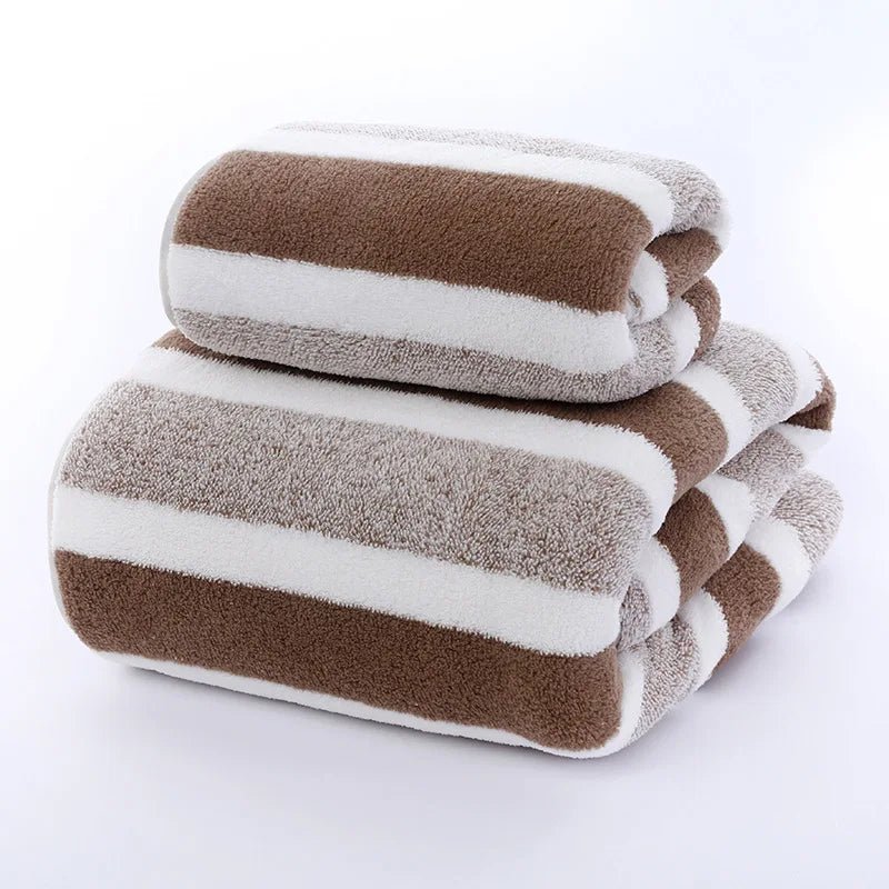 Striped Coral Fleece Towel Set - Smoothy Home