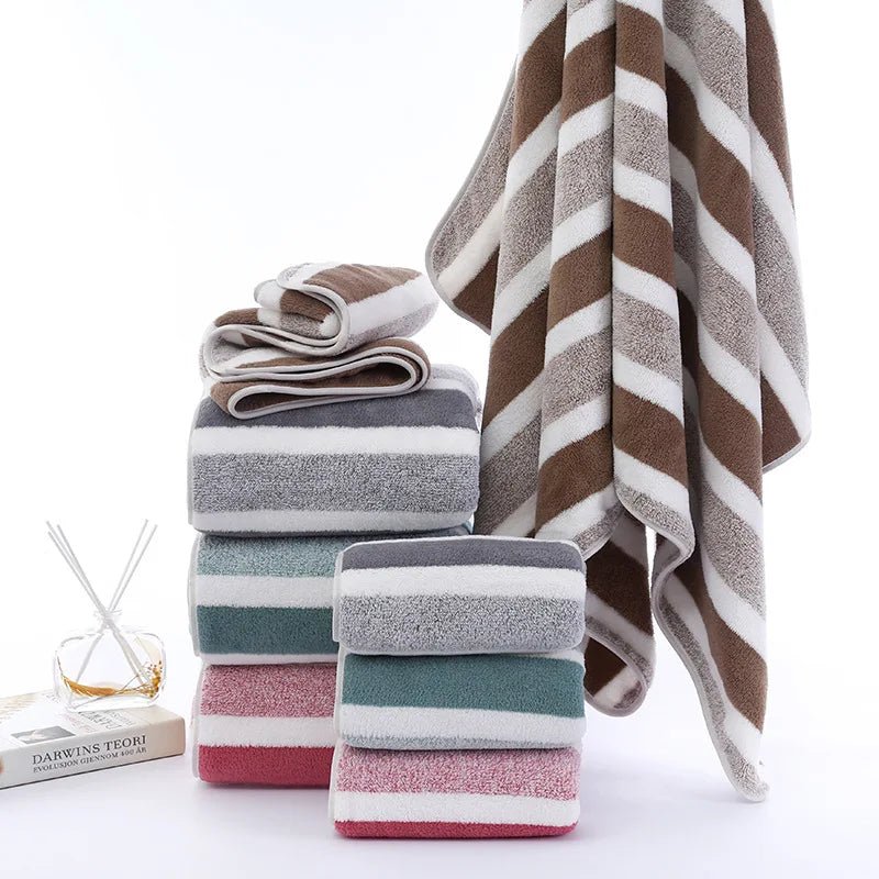 Striped Coral Fleece Towel Set - Smoothy Home