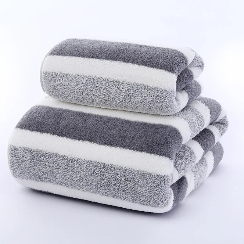 Striped Coral Fleece Towel Set - Smoothy Home