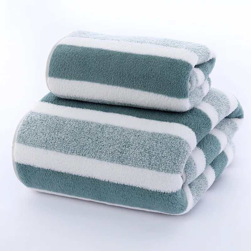 Striped Coral Fleece Towel Set - Smoothy Home