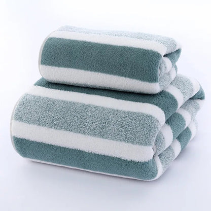 Striped Coral Fleece Towel Set - Smoothy Home