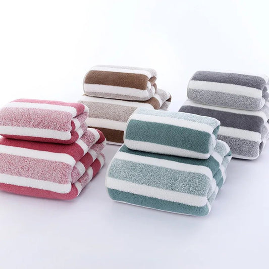 Striped Coral Fleece Towel Set - Smoothy Home