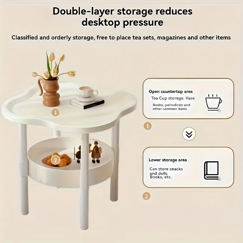 [Stylish Side Table] Stylish Modern Round Side Table with Storage Shelf | Space-Saving, Lightweight for Living Room, Bedroom - Smoothy Home