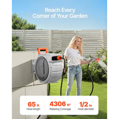 SucceBuy Retractable Garden Hose Reel Wall Mounted Hose Reel Heavy Duty Garden Hose Reel with 9Pattern Nozzle 180°Swivel Bracket - Smoothy Home