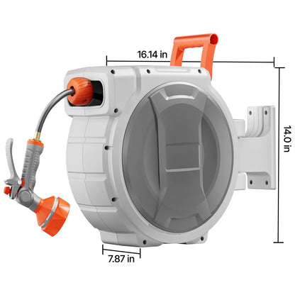 SucceBuy Retractable Garden Hose Reel Wall Mounted Hose Reel Heavy Duty Garden Hose Reel with 9Pattern Nozzle 180°Swivel Bracket - Smoothy Home