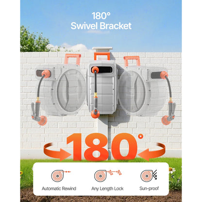 SucceBuy Retractable Garden Hose Reel Wall Mounted Hose Reel Heavy Duty Garden Hose Reel with 9Pattern Nozzle 180°Swivel Bracket - Smoothy Home