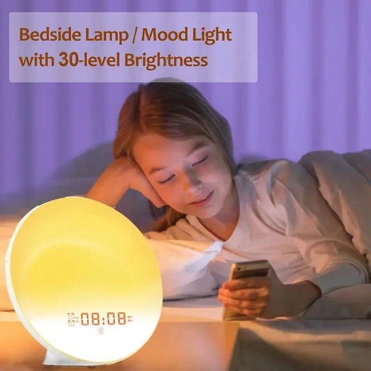 Sunrise Alarm Clock Wake Up Light Clock Sunrise/Sunset Simulation Digital Clock with Night Light FM Radio Desk Clocks - Smoothy Home