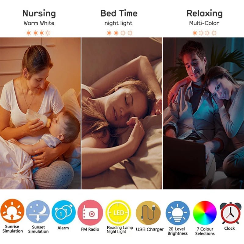 Sunrise Alarm Clock Wake Up Light Clock Sunrise/Sunset Simulation Digital Clock with Night Light FM Radio Desk Clocks - Smoothy Home