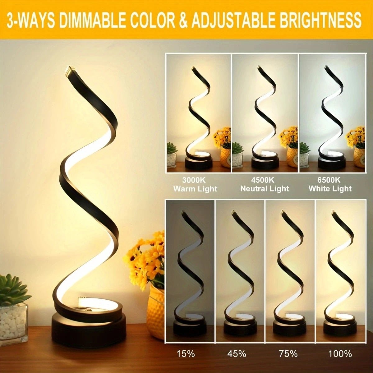 Table Lamps for Living Room,Modern Spiral Dimmable LED Table Lamp, Small Bedside Lamps, Nightstand Lamp for Bedroom Office Home - Smoothy Home