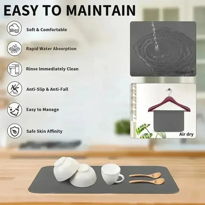 Tableware Drying Mat Soft Drain Pad Non-slip Super Absorbent Wear-resistant Coffee Machine Mat Kitchen Table Courtyard Decor - Smoothy Home