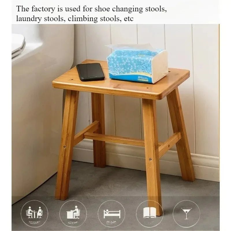 Thickened Nanzhu Mazar Stool Wooden Bench Small Stool Short Household Bathroom Portable and Simple - Smoothy Home