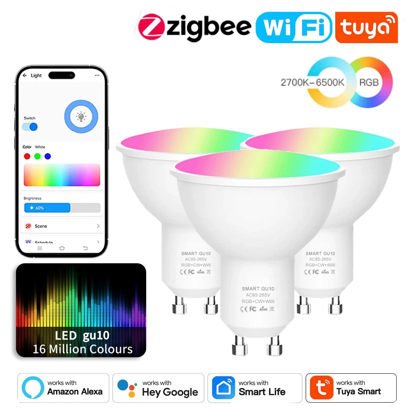 TNCE Tuya GU10 spots LED Bulb, zigbee downlight RGBC+W Dimmable Lamp, Smart Life remote Controller, Voice with Alexa Google home - Smoothy Home