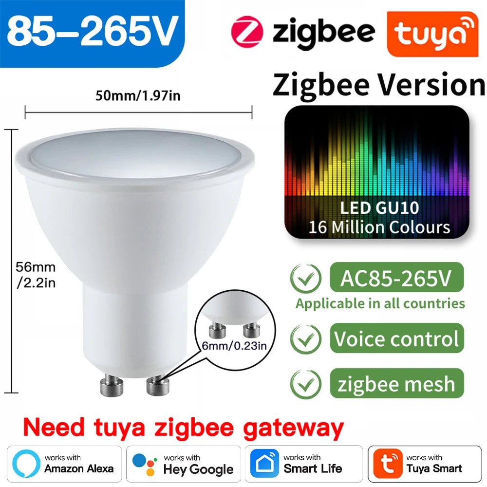 TNCE Tuya GU10 spots LED Bulb, zigbee downlight RGBC+W Dimmable Lamp, Smart Life remote Controller, Voice with Alexa Google home - Smoothy Home