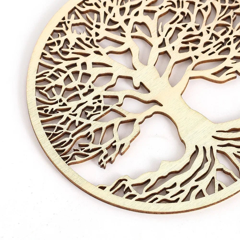 Tree of Life Wooden Wall Art Round Hollow Carving Hanging Ornament Yoga Meditation Decor Spiritual Coaster Home Decoration Gift - Smoothy Home