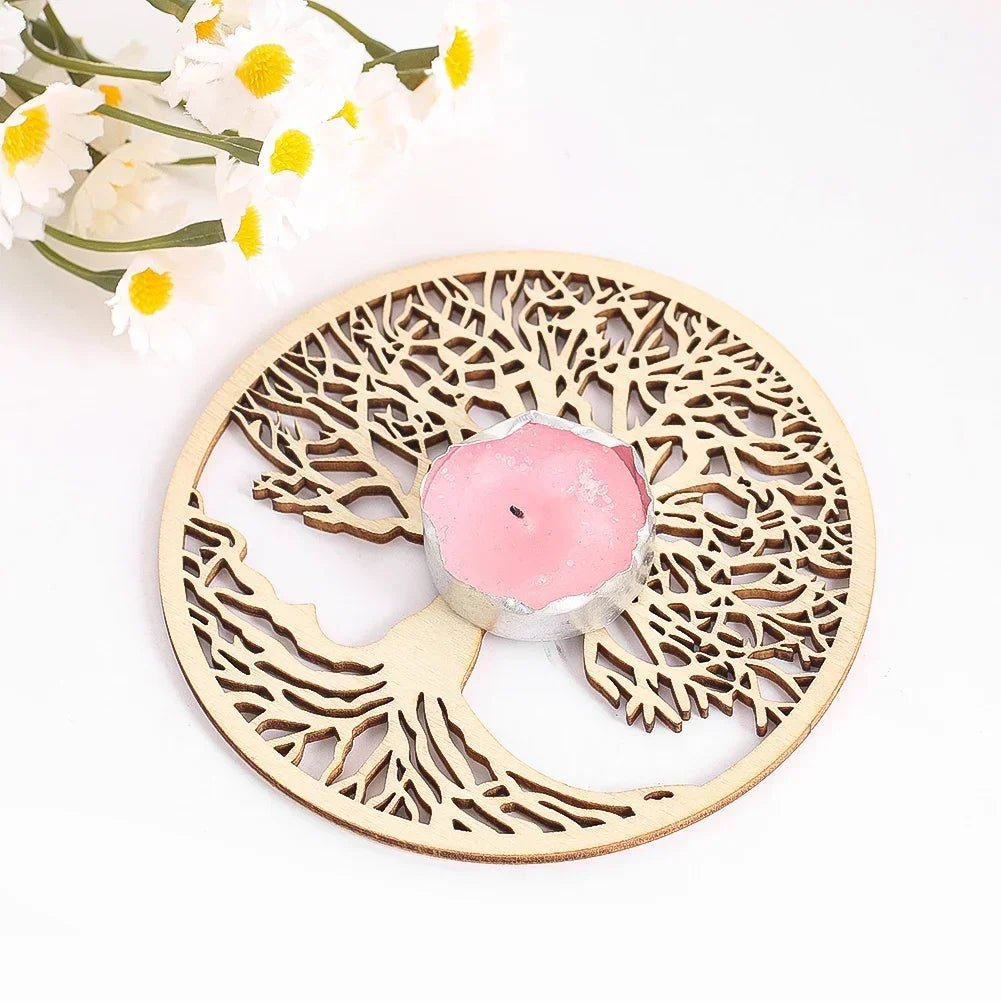 Tree of Life Wooden Wall Art Round Hollow Carving Hanging Ornament Yoga Meditation Decor Spiritual Coaster Home Decoration Gift - Smoothy Home