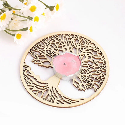 Tree of Life Wooden Wall Art Round Hollow Carving Hanging Ornament Yoga Meditation Decor Spiritual Coaster Home Decoration Gift - Smoothy Home