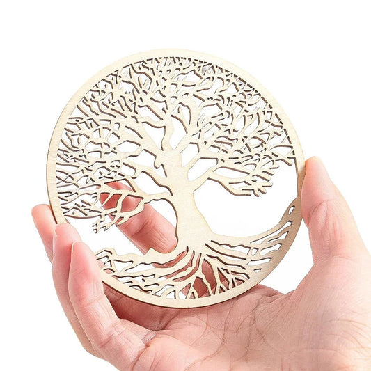 Tree of Life Wooden Wall Art Round Hollow Carving Hanging Ornament Yoga Meditation Decor Spiritual Coaster Home Decoration Gift - Smoothy Home
