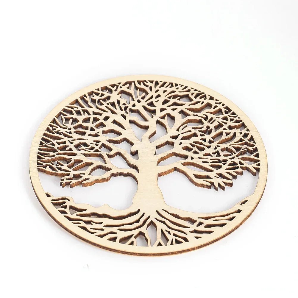 Tree of Life Wooden Wall Art Round Hollow Carving Hanging Ornament Yoga Meditation Decor Spiritual Coaster Home Decoration Gift - Smoothy Home